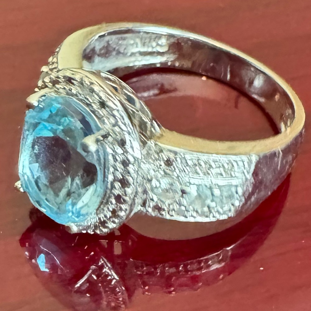Sterling silver cocktail ring Aquamarine with CZ - Picture 3 of 4